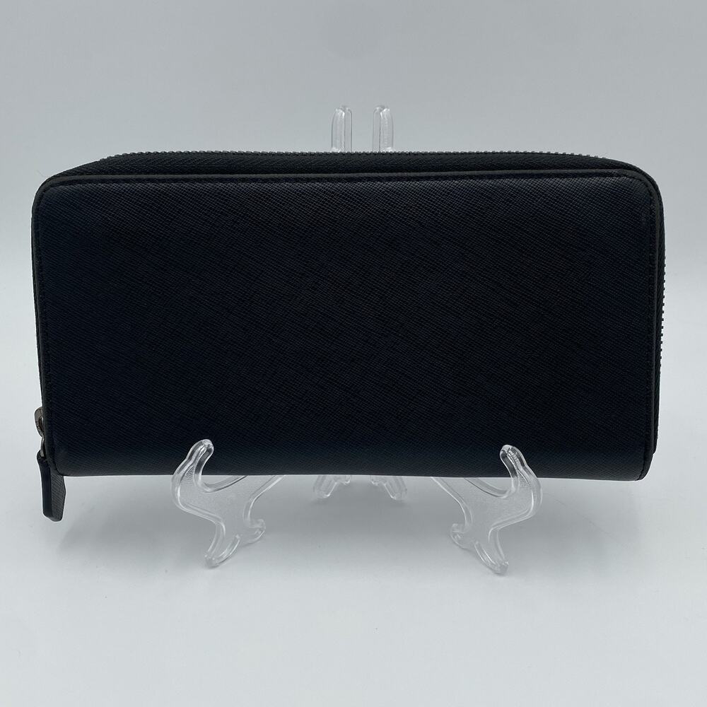 Atianni Black Saffiano Leather Zip Around Continental Wallet RFID Protection
